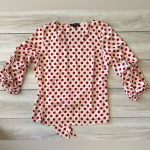 INC Polka Dot Blouse Red Large EUC